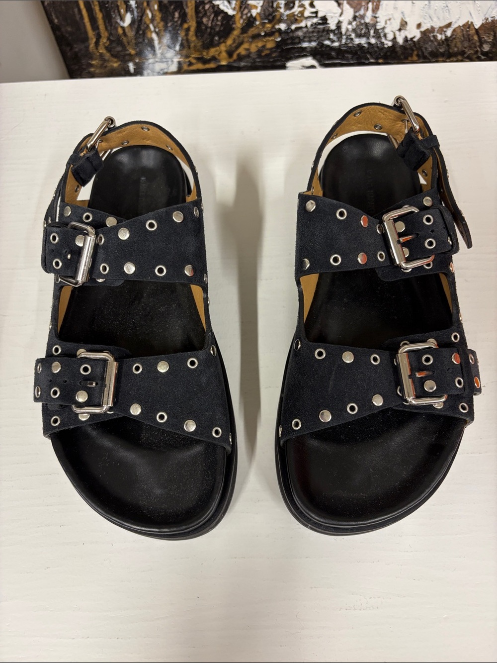 Isabel Marant Women’s Black Suede Studded Double-Buckle Sandals - Picture 1 of 6